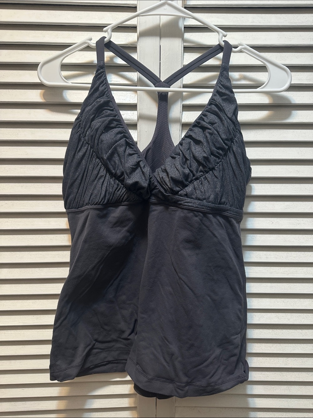lululemon athletica Black Ruched V-Neck Tank with Crisscross Straps